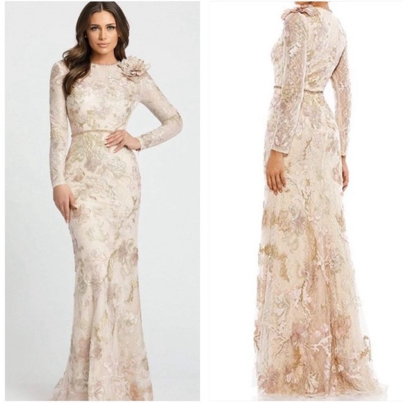 MAC DUGGAL FLORAL EMBROIDERED LACE TRUMPET GOWN size 4 $798 - Picture 2 of 14